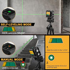 PREXISO Laser Level with 47 Inch Tripod, IP54 Rechargeable 65Ft Green Cross Line Laser Self Leveling, Light Indicator, 3 Brightness Mode, Lazer Leveler Tool for Picture Hanging, Tile, Home Renovation