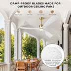 52" White and Gold Ceiling Fan with Lights,Smart Ceiling Fan Work with Alexa/Gg/App/Remote,3-Color Light Dimmable 6-Speed Quiet Reversible DC Motor for Patio Porch Bedroom