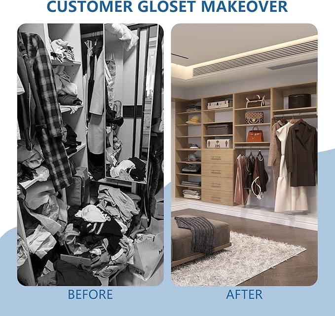 Modular Closet Organizer, 55" Wide Tower with Drawers, Wood, Wall Mounted for Walk In Closets