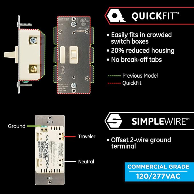 Enbrighten Almond Add-On Switch, QuickFit & SimpleWire, Z-Wave/Zigbee, Not A Stand Alone Switch, 2 Pack, 85096