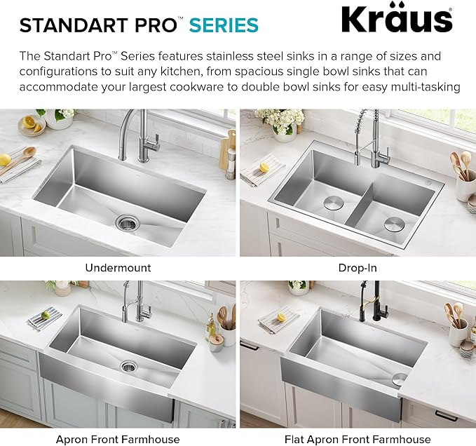 Kraus Kitchen Sink - Kraus Standart Pro 17-Inch Undermount Single Bowl, 16 Gauge Stainless Steel Kitchen Sinks, KHU101-17