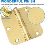 3 Pack Round Door Hinges 3-1/2" x 3.5 inch, 5/8 Radius, Brushed Brass 3 ½ Inch Satin Gold House Interior Hinge for Bed/Living/Guest/Pantry/Storage/Study/Work Room Doors Heavy Duty Iron Hardware Kit