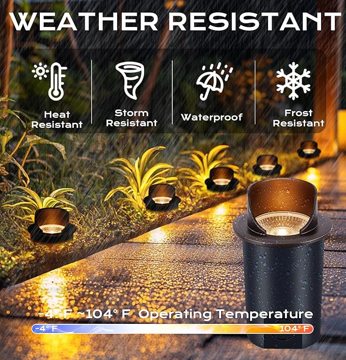 [6 Pack] CLOUDY BAY 9W Well Lights Landscape LED In Ground Outdoor,Shielded Top,Low Voltage 12-24V AC/DC,Waterproof Aluminum Uplights,2700K/3000K/3500K/4000K/5000K,Bronze
