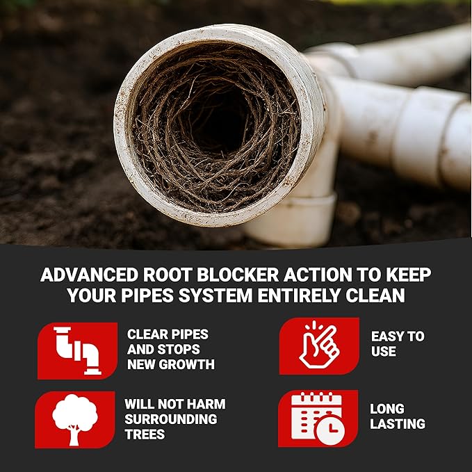 Roebic FRK Foaming Tree Root Killer, Chemical Septic System, Drain Field and Sewer Line Pipe Clog Remover and Root Destroyer, Safe for Bathroom Toilet, White Granules, 1 lb (Pack of 3)