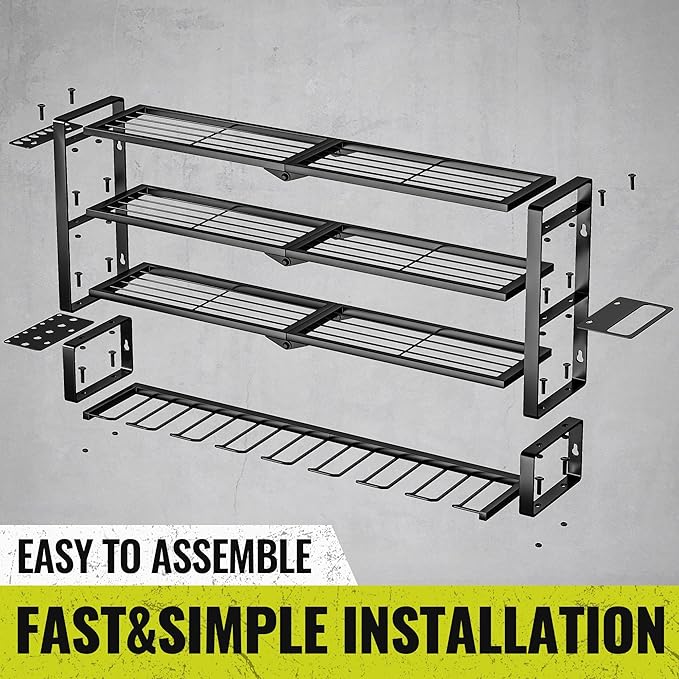 4 Layers Extra Tall Power Tool Organizer Wall Mount Loads 400lbs,Heavy Duty Metal Battery Tool Rack with 8 Cordless Drill Holders,Tool Storage Shelf For Workshop,Garage,Warehouse,Gifts for Men,Husband