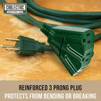 3 Outlet Outdoor Extension Cord 100 ft, SJTW 16 AWG Heavy Duty Green Extension Cord with Multiple Outlets Pigtail, Weatherproof Exterior Cable 3 Prong for Landscaping, Garden, Lawn & Yard