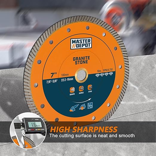 7 Inch Diamond Blade for Granite, Ceramic, Marble, Stone and Hard Bricks, Super Thin Turbo Rim Design for Angle Grinders and Handheld Saws, Dry and Wet Use, 7/8"-5/8" Arbor (2 PCS)