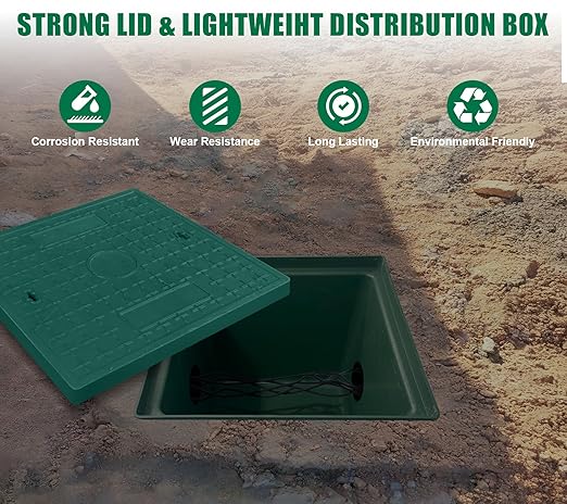24x24x24in Underground Splice Boxes W/FRP Inspection Cover Large Enclosure Box Bucket Polyethylene Distribution Pull Access Electrical Junction Drillable Tapered Wiring Box for Cable