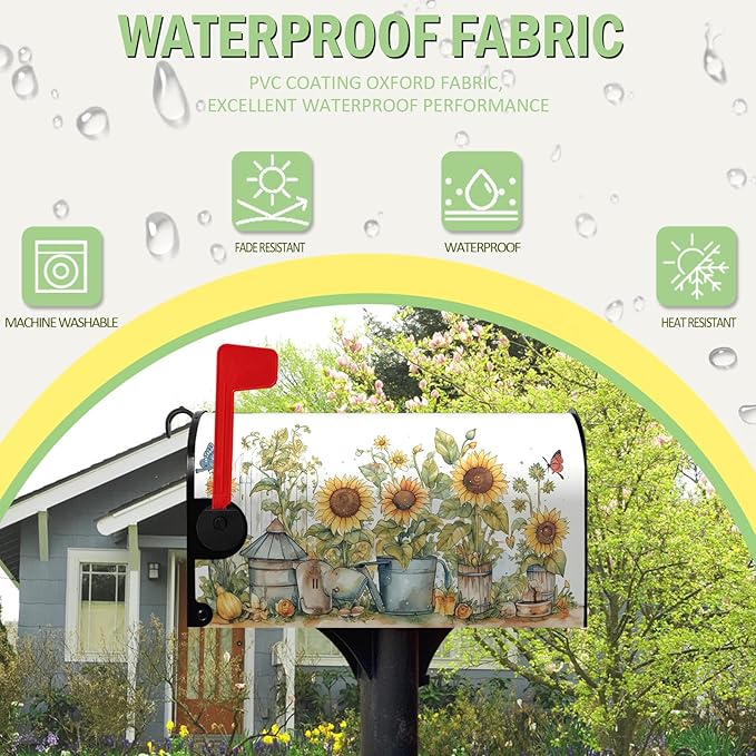 Summer Sunflower Mailbox Covers Magnetic Large Size Yellow Sunflowers Floral Mailbox Cover Magnetic Oversized Waterproof Outdoor Decor Rustic Flowers Post Box Wraps for Garden Yard 25.5 * 21 Inch