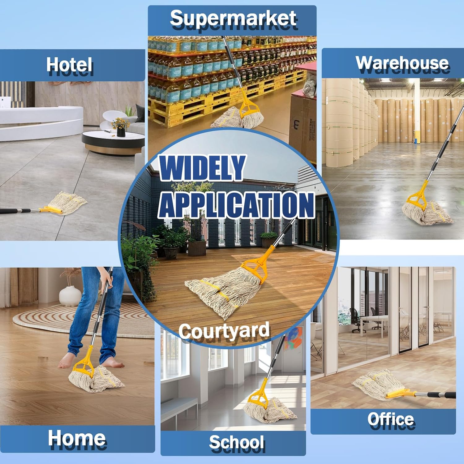 2 Pack 20oz Loop-End String Wet Mop Refills,Heavy Duty Cotton Commerical Industrial Grade Mop Replacements Heads for Home,Workshop,Garage Floors Cleaning,with 63'' Stainless Steel Mop Handle