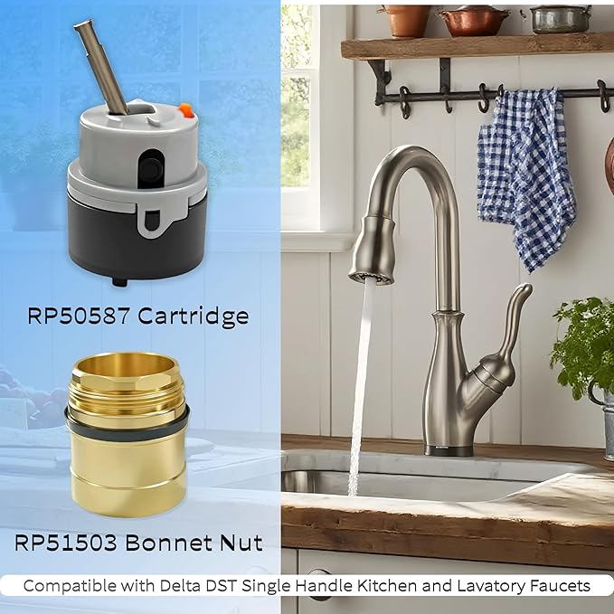 RP50587 Valve Cartridge and RP51503 Bonnet Nut Compatible with Delta DST Single Handle Kitchen and Lavatory Faucets,Works with DIAMOND Seal Technology Models Featuring a 36 mm Motion