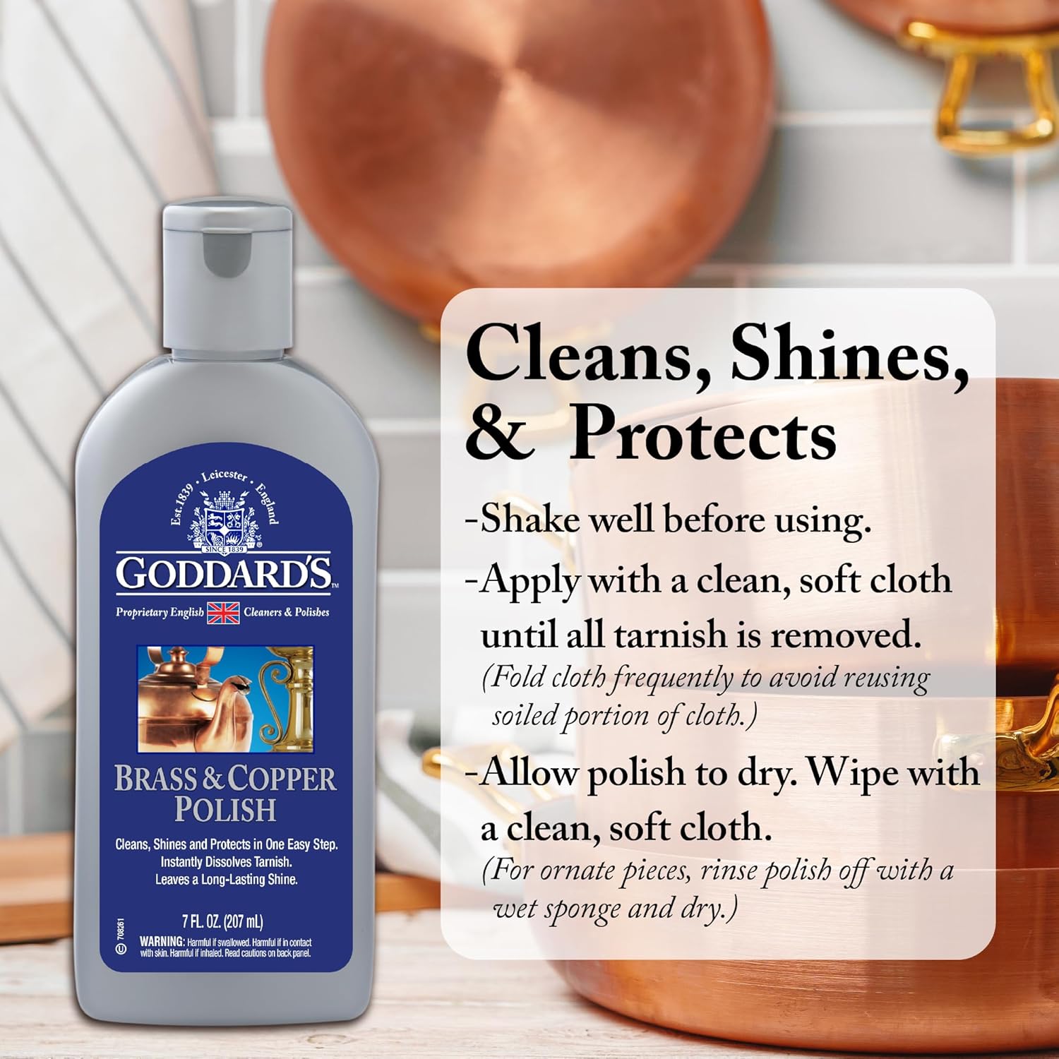 Goddard’s Copper & Brass Polish, Copper Cleaner & Brass Cleaner for Long-Lasting Shine, Metal Polish for Pewter, Chrome & More, Metal Polishing Compound (7oz)