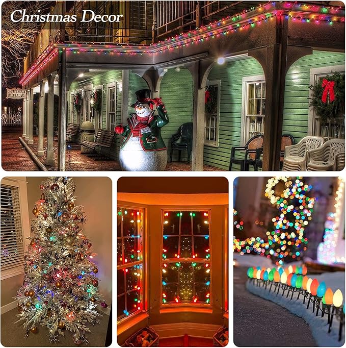 25 Pack C7 Multicolor Ceramic Christmas Lights Replacement Bulbs, 5W E12 Candelabra Base Incandescent Bulbs for Outdoor String Lights Xmas Tree Patio Holiday Party Decor