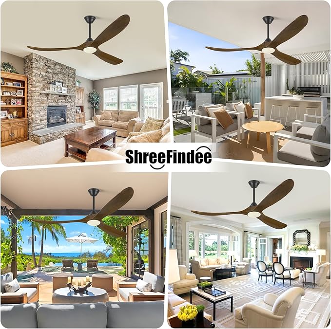 60" Outdoor Ceiling Fan with Light, Rustic Wifi Smart Ceiling Fan with Remote/APP/Alexa Control, 3 Wood Blade Propeller DC Ceiling Fans for Indoor Exterior Patios Porch Garage, Quiet Energy Efficient