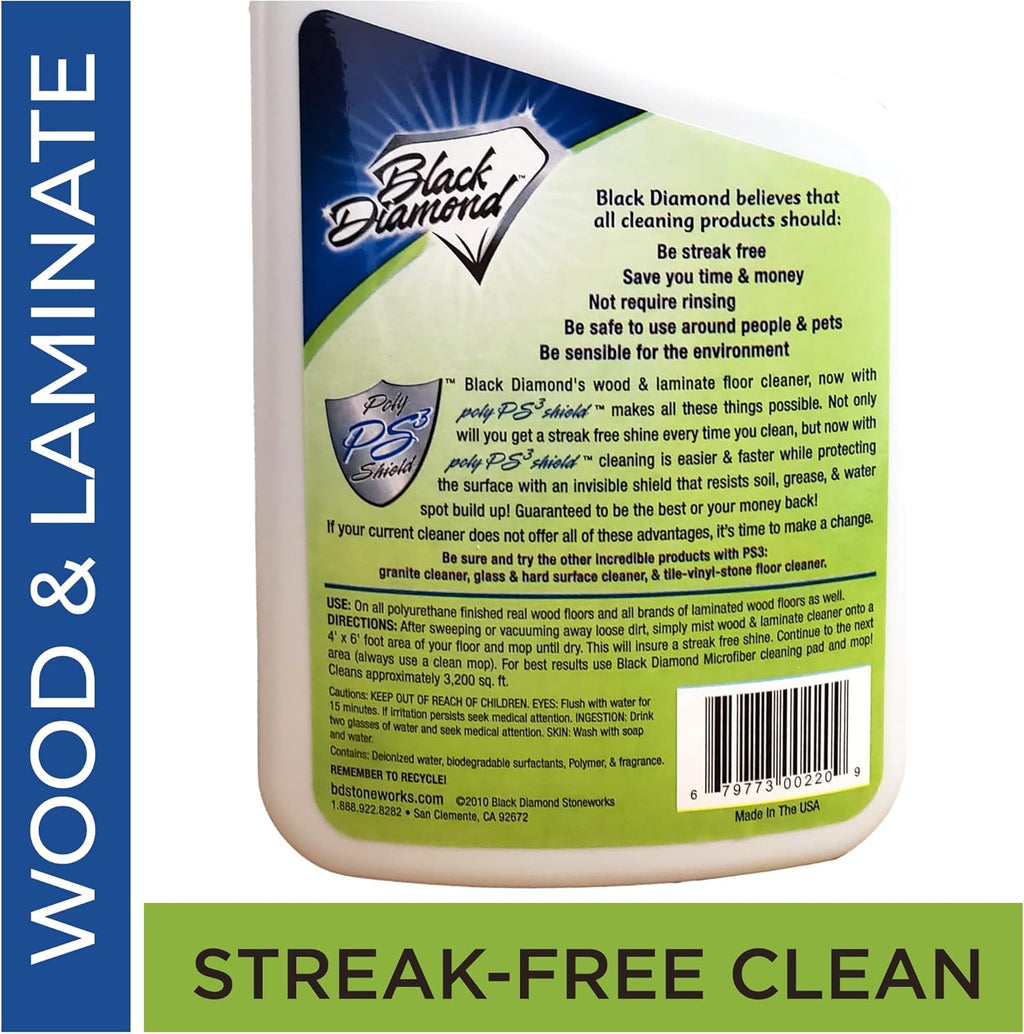 Black Diamond Stoneworks Wood, Laminate, Hardwood & Luxury Vinyl Floor Cleaner Spray – Multi-Purpose Mopping Solution for a Streak-Free Clean (32 Fl Oz)