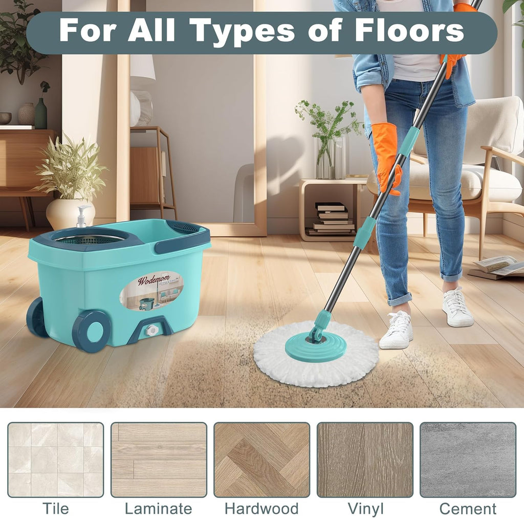 Spin Mop and Bucket System, Mop and Bucket with Wringer Set,Mops for Floor Cleaning,Household Supplies Tools with 3 Replacement Refills,61" Extended Handle for Household Hardwood Floor - Green