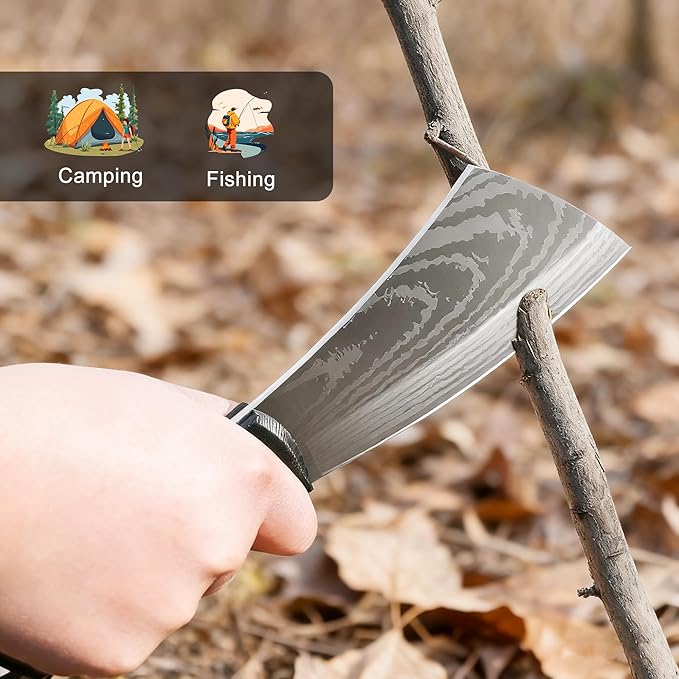 11 Inch Hatchet with Sheath, Small Compact Machete Axes, Fixed Blade Full Tang Camping Tactical Knife for Woodworking, Garden Machete Axe with Sheath for Bushcraft Yards Bushes Wood, A4SL