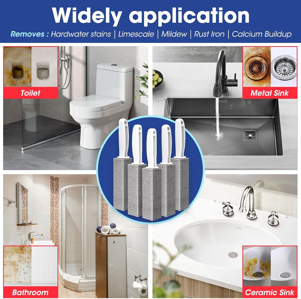 AZEN 5 Pack Pumice Stone for Cleaning, Pumie Scouring Stick with Handle, Pumice Stone Toilet Bowl Cleaner, Hard Water Stain Remover for Toilet, Bathroom, Kitchen Sink, Grill