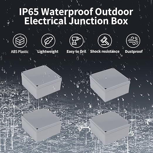 4 Pack Junction Box-6" x 6" x 3" IP65 ABS Plastic Dustproof Waterproof Electrical Box Project Junction Conduit Box for Electrical Outdoor Enclosure
