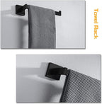 4-Piece Bathroom Hardware Set, Towel Rack Towel Bar Towel Holder Toilet Paper Holder Matte Black Towel Hooks Modern Square Stainless Steel Wall Mounted Bathroom Accessories Set (16inch)