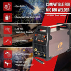 LOTOS MIG180 180A MIG Welder, 6 in 1 Gas MIG, Gasless Flux Core MIG, Stick, Lift TIG, Spot, Spool Aluminum Multi Process Welding Machine, Auto MIG Synergistic Setting & Voltage Fine Tuning, 120/240V