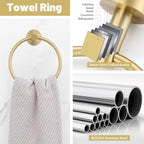 Brushed Gold Bathroom Hardware Accessories Set 4 Pieces Towel Bar Set Modern Round Towel Ring 19.68 in Towel Bar Towel Hook and Toilet Paper Holder Stainless Steel Wall Mounted