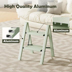 Taranta 2 Step Ladder,Aluminum Lightweight Folding 2 Step Stool with Anti-Slip Wide Pedal,330lbs Capacity Step Ladder for Household,Kitchen,Office - Fairyland Green