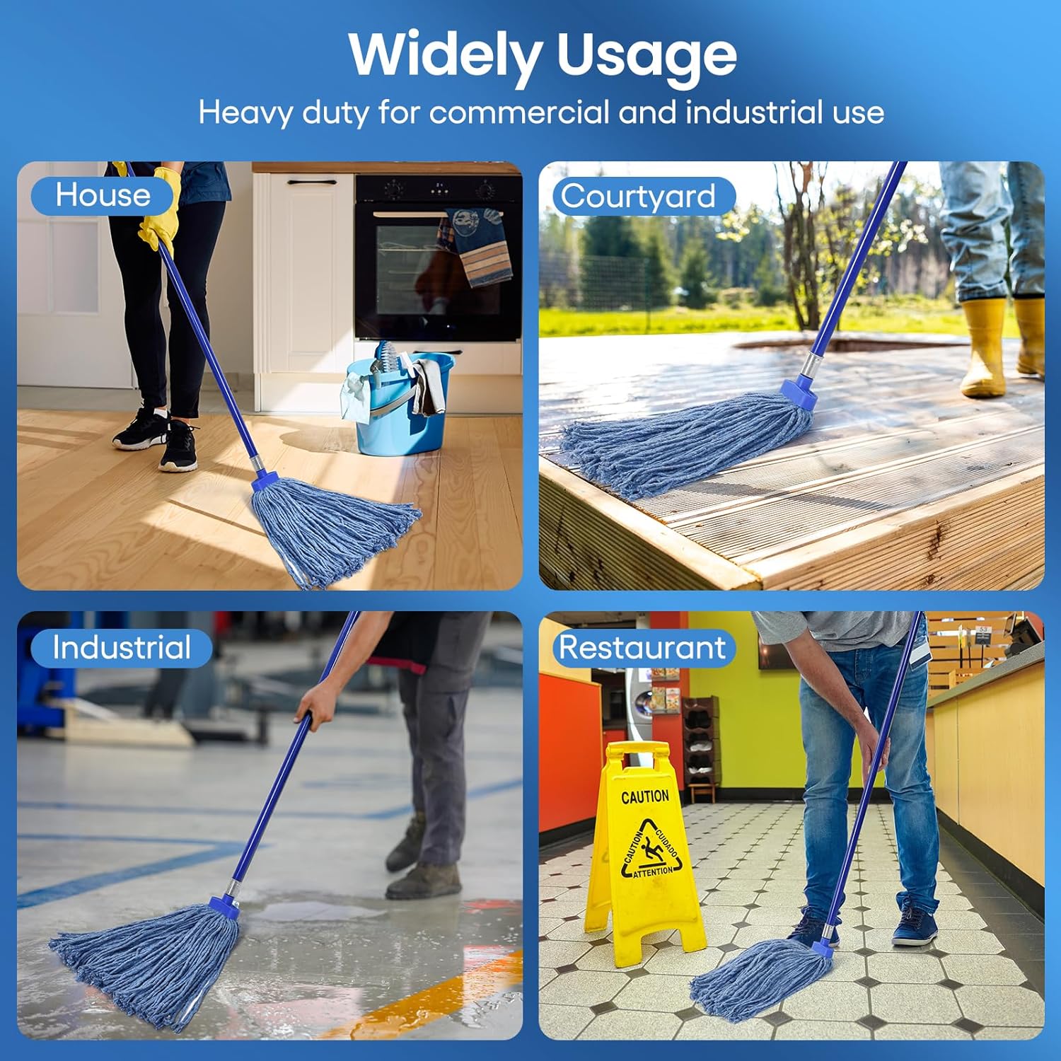 Matthew Cleaning Screw-on Heavy Duty Cotton Wet Mop Replacement Heads(Blue, Medium,6 Pack) with 2 Pack Microfiber Cloth for Residential & Commercial Floor Cleaning Use- Fit Standard American Screw