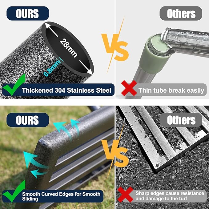 Professional Lawn Leveling Rake 30x10in - Heavy Duty Leveling Tool with 72in Adjustable Stainless Steel Handle | Golf Field Sand Spreader, Football Pitch Grass Leveler | Rustproof Turf Grading Rake