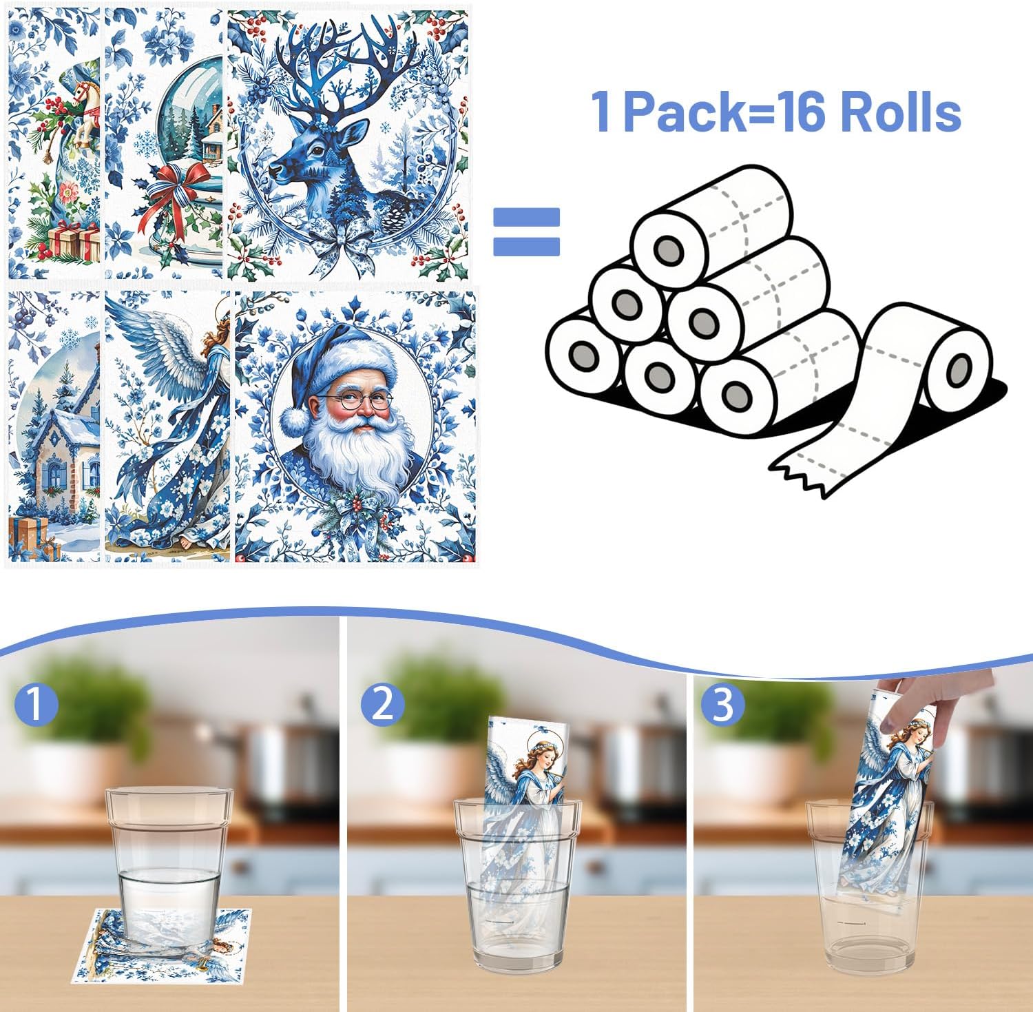 Winter Swedish Dishcloths for Kitchen, 6PCS Christmas Swedish Dish Cloths Gift Set, Vintage Reusable Washable Absorbent Dish Towel for Home Cleaning(7.8 X 7 Inches)