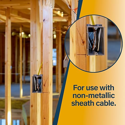 (Pack of 4) Plastic Electrical Box, Grey Outlet Box, Single Gang New Work Junction Box, Captive Nails, 20 cu. Inches, Length 3-5/8'', Width 2-1/8'', Depth 3-1/4''