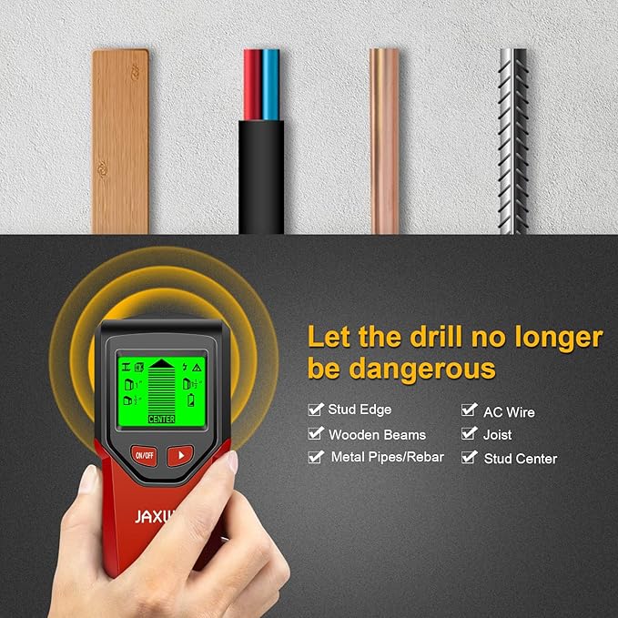 Stud Finder Wall Scanner - 5 in 1 Stud Finder Tool w/Microprocessor Chip and HD LCD Display, Stud Detector Beam Finders for the Center and Edge of Wood AC Wire Metal Studs Joist Pipe (Spicy)