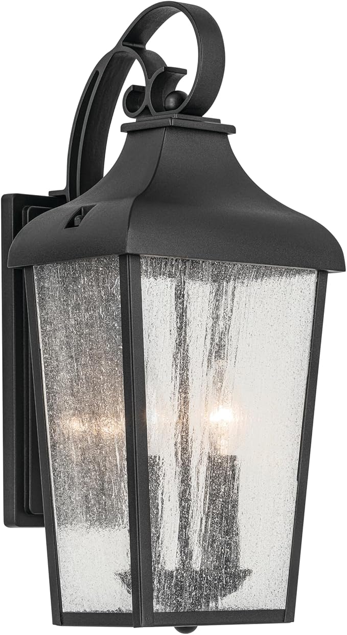 KICHLER Forestdale 18.5" 2-Light Outdoor Wall Light with Clear Water Glass in Textured Black for Exterior Doors, Garage, Porch, Patio Walls (18.5" x 8.5"), 49736BKT