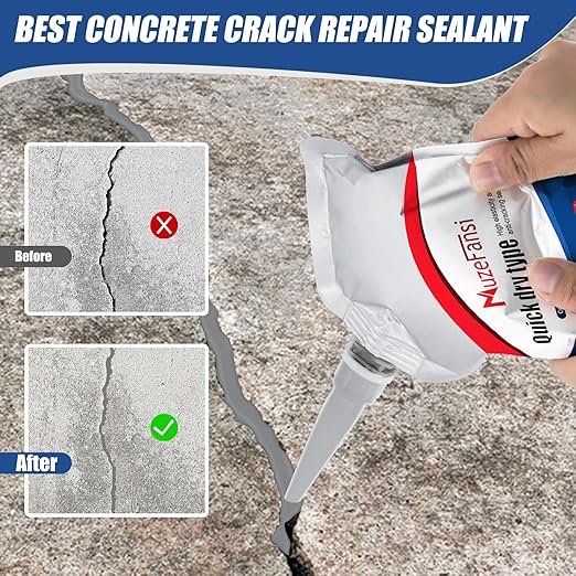 Concrete Crack Sealant, Self-Leveling Waterproof Cement Filler, Fast-Drying Crack Repair Glue for Driveways, Sidewalks, Walls, Floors, Garage – Indoor & Outdoor Use (2 Pack)