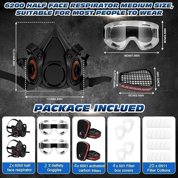 Respirator Mask with Filters and Goggles, Chemical Respirators Gas Mask for Paint, Epoxy Resin Respirator