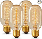 DORESshop Edison Bulbs, Vintage Edison Light Bulbs 40 Watt, T45, 110-130 Volts, E26/E27 Base Incandescent Dimmable Decorative Antique Filament Light Bulbs, Amber Glass, Warm White, 4 Pack