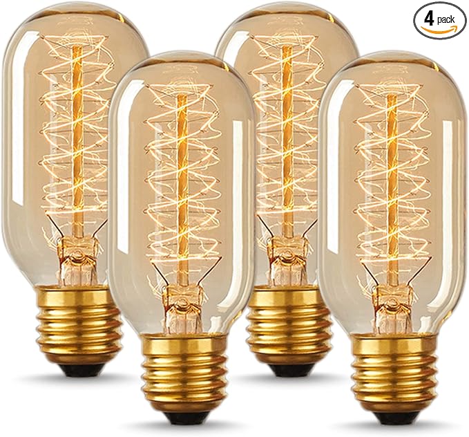 DORESshop Edison Bulbs, Vintage Edison Light Bulbs 40 Watt, T45, 110-130 Volts, E26/E27 Base Incandescent Dimmable Decorative Antique Filament Light Bulbs, Amber Glass, Warm White, 4 Pack