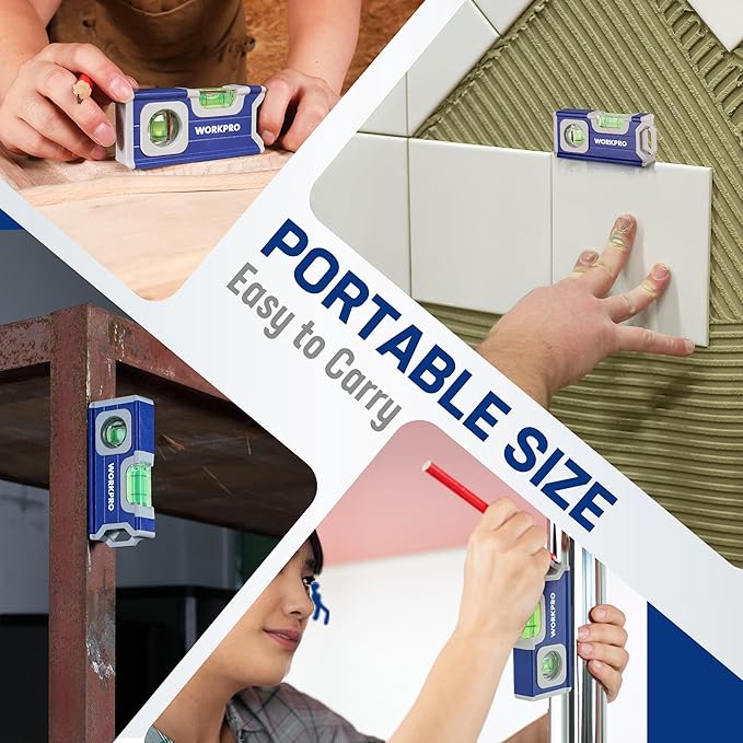 WORKPRO Small Level, 4-1/2 Inch Mini Level Tool, Magnetic Pocket Level with 2 Different Bubbles 90°/180°, Aluminum Alloy Construction, Cobalt Blue