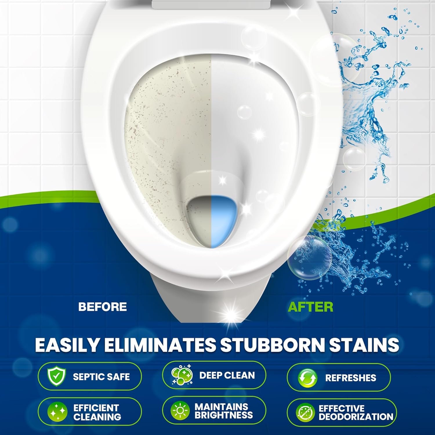 True Fresh Toilet Bowl Cleaner Tablets 24 Pack – Deodorizer & Septic Safe – Deep Cleaning, Odor Eliminator, Stain Remover for Long-Lasting Freshness – Fresh Lemon Scent