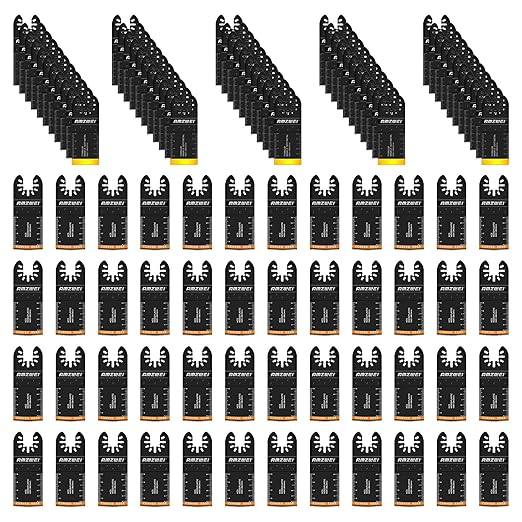 105Pcs Titanium & HCS Oscillating Tool Blades, Professional Oscillating Saw Blades for Wood Plastic Metal Cutting, Multi Tool Blades Compatible with Dewalt Bosch Milwaukee Ryobi
