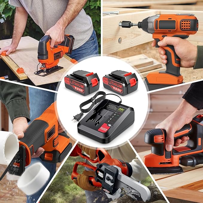 ARyee LB2X4020 6.0Ah 20V Battery for Black and Decker 20V Max LBXR20 LB20 LBX20 LBXR2020 LBX4020 LBX4020 Cordless Tools Battery with 20V Battery Charger PCC685L