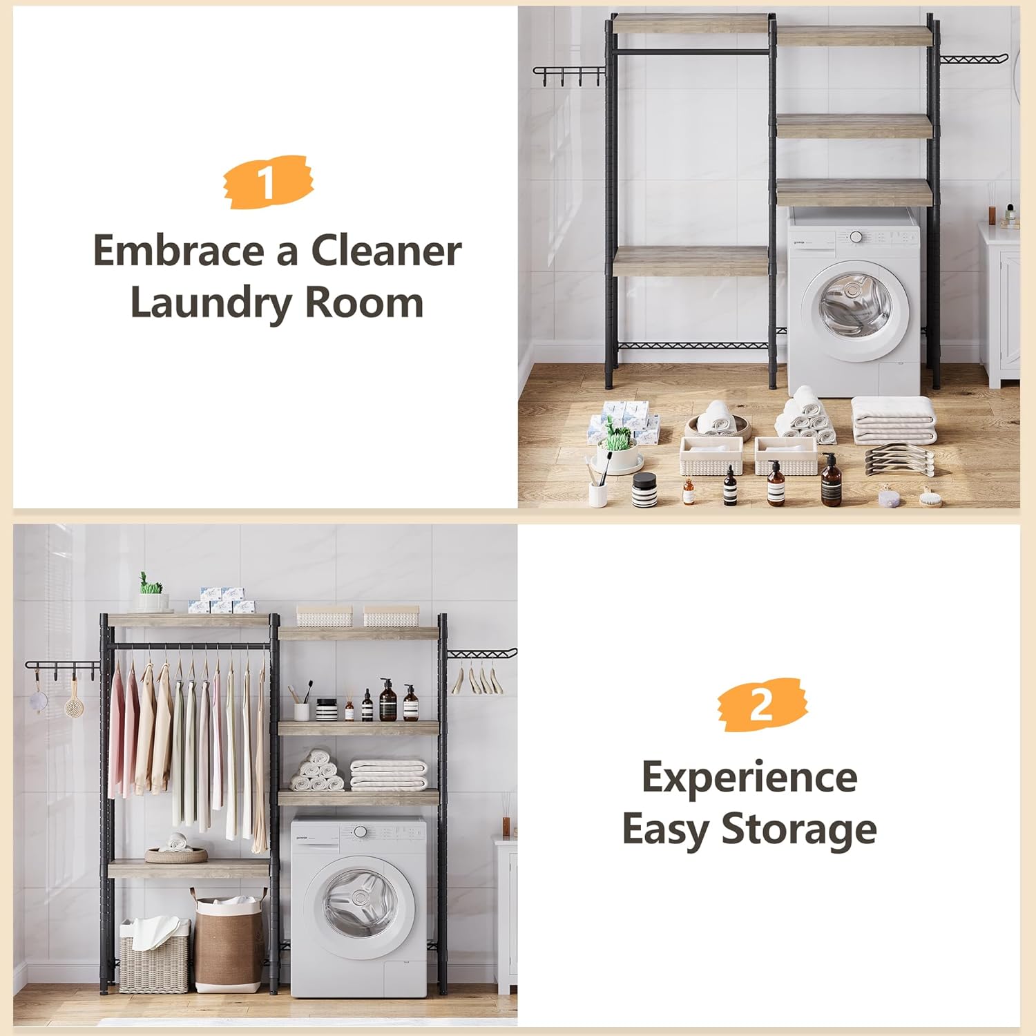 Double Row Over Washer and Dryer Storage Shelves, Laundry Room Organization and Storage, Heavy Duty Laundry Room Shelves, with Adjustable Height, 5-Tier