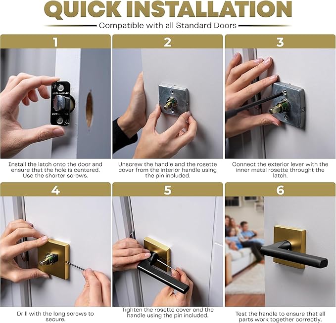 Mega Handles Prime Passage Lever Door Handle for Closet or French Doors, Single Side Door Levers, Fits All Standard Door Sizes, Covered Screws Included - Satin Brass/Matte Black (1 Pack) 5"