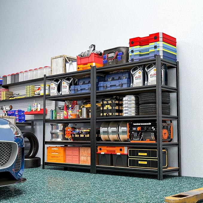 Garage Shelving, 2000LBS Garage Shelving Heavy Duty, Adjustable and Detachable Metal Storage Shelves with Fences, Easy Assembly, Shelves for Warehouse,Basement (35.4" W*15.7" D*72" H)