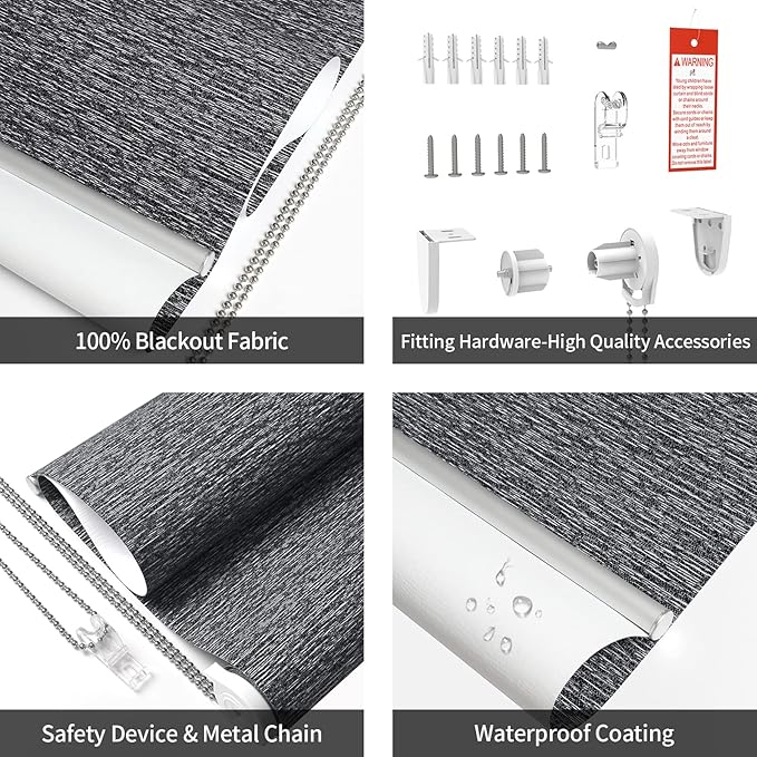 ALLBRIGHT 100% Blackout Roller Blinds Woven Shades with Striped Jacquard, Cordless Window Shades, UV Protection Fabric, Easy-Install for Indoor Home & Office, Dark Blue Old, 38" W x 72" H