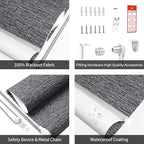 ALLBRIGHT 100% Blackout Roller Blinds Woven Shades with Striped Jacquard, Cordless Window Shades, UV Protection Fabric, Easy-Install for Indoor Home & Office, Dark Blue Old, 47" W x 72" H