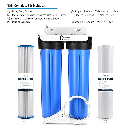 iFilters 2-Stage 20" Well Water Whole House Filtration Complete Commercial Grade System | Removes Sediment, Chlorine, Rust, Odor, Taste, Iron, Heavy Metals | Dual Stage with 1" Ports