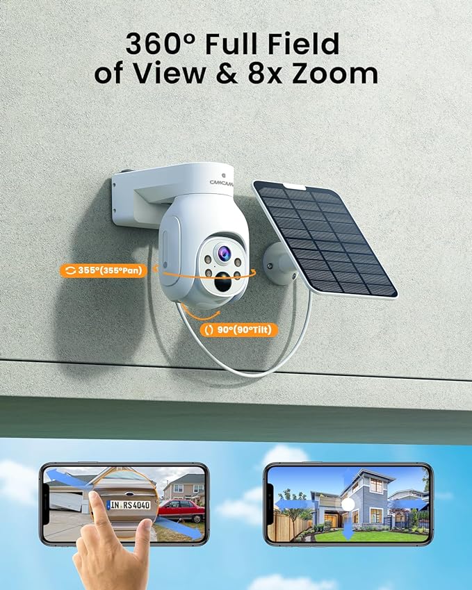 2K Solar Powered Security Cameras Wireless Outdoor, No Subscription, 6-Cam Pack, Home Security Camera System, 360° Pan & Tilt, Color Night Vision, 5G & 2.4G WiFi, 500GB HDD 10CH NVR, Motion Detection