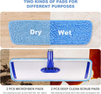 18" Professional Microfiber Mop Floor Cleaning System, Flat Mop with Stainless Steel Handle, 4 Reusable Washable Mop Pads, Wet and Dust Mopping for Hardwood, Vinyl, Laminate, Tile Cleaning