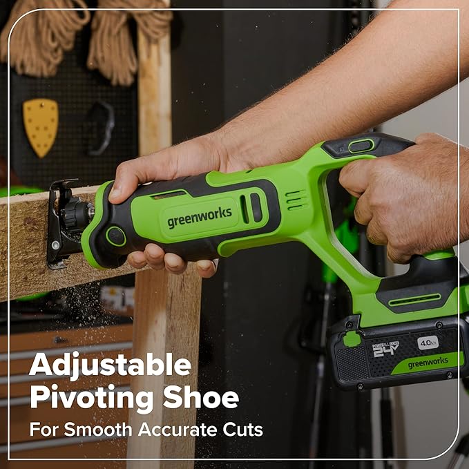 Greenworks 24V Cordless Brushless 6PCs Combo, Drill/Driver+Impact Driver+6.5" Circular Saw+Recip Saw +Oscillating Tool+Flashlight, 2.0Ah+4.0Ah Batteries (24,000mAh Power Bank) and 65W USB-C Charger